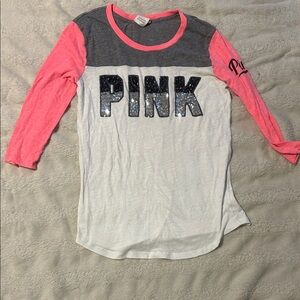 PINK Victoria's Secret Sequin Logo Long Sleeve Tee